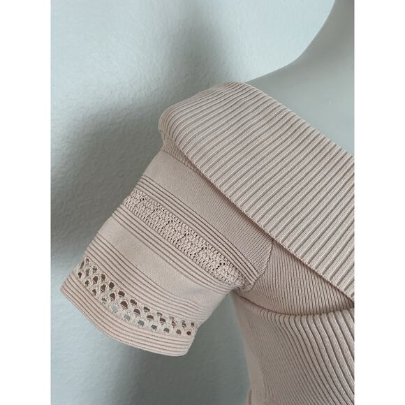 Sandro Paris Top Women Sz 1/S Shirt Ophelia Criss Cross Eyelet Stretch Knit Pink - Picture 3 of 13